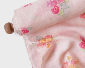Bedrukte linnenstof met bloemenpatroon voor jurken en knutselprojecten, natuurlijk huishoudtextiel