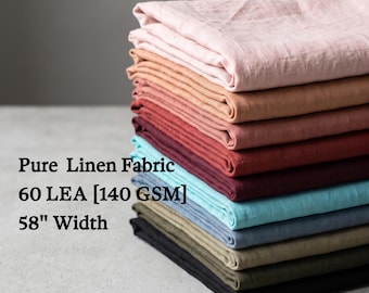Tela de lino natural puro cortada a medida / Tela suave de peso medio lavada / 10 colores