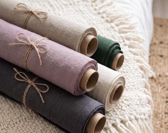 Tela de lino irlandés puro cortada a medida / Textil lavado de peso medio, 50 colores.
