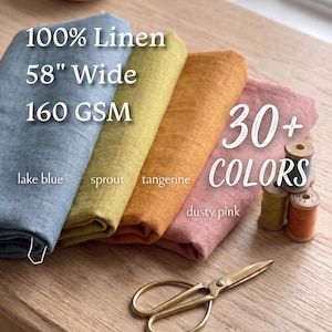 Pure European Linen Fabric by Yard | Soft Washed Garment Medium Weight Cloth | 30+ Colors | 160 GSM 58" Width