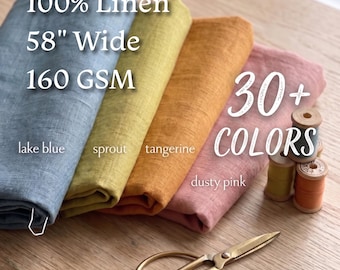 Tela de lino europeo puro cortada a medida / Prenda suave lavada / Tejido de peso medio / Más de 30 colores / 160 g/m² / 58" de ancho