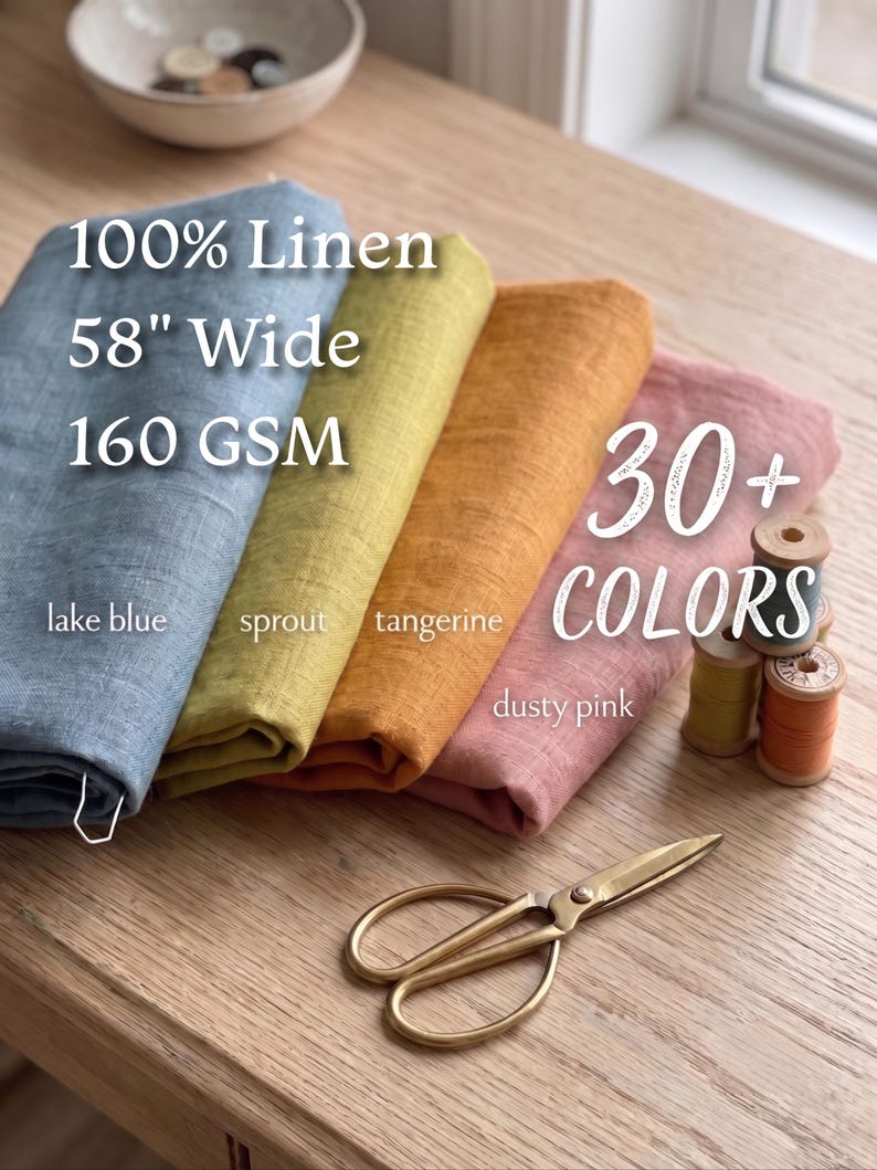 Pure European Linen Fabric by Yard | Soft Washed Garment Medium Weight Cloth | 30+ Colors | 160 GSM 58" Width