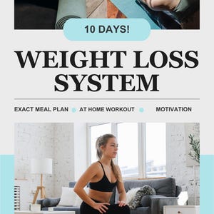 May include: An advertisement for a weight loss system. The image shows people exercising on yoga mats, with text that reads "10 DAYS! WEIGHT LOSS SYSTEM." Additional text includes "EXACT MEAL PLAN," "AT HOME WORKOUT," and "MOTIVATION."