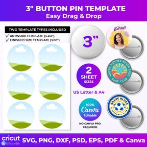 3 Inch Button Pin Template Canva SVG PNG PSD | Button Maker Template Dxf Eps Pdf | Cricut Silhouette Circle Template - Instant Download