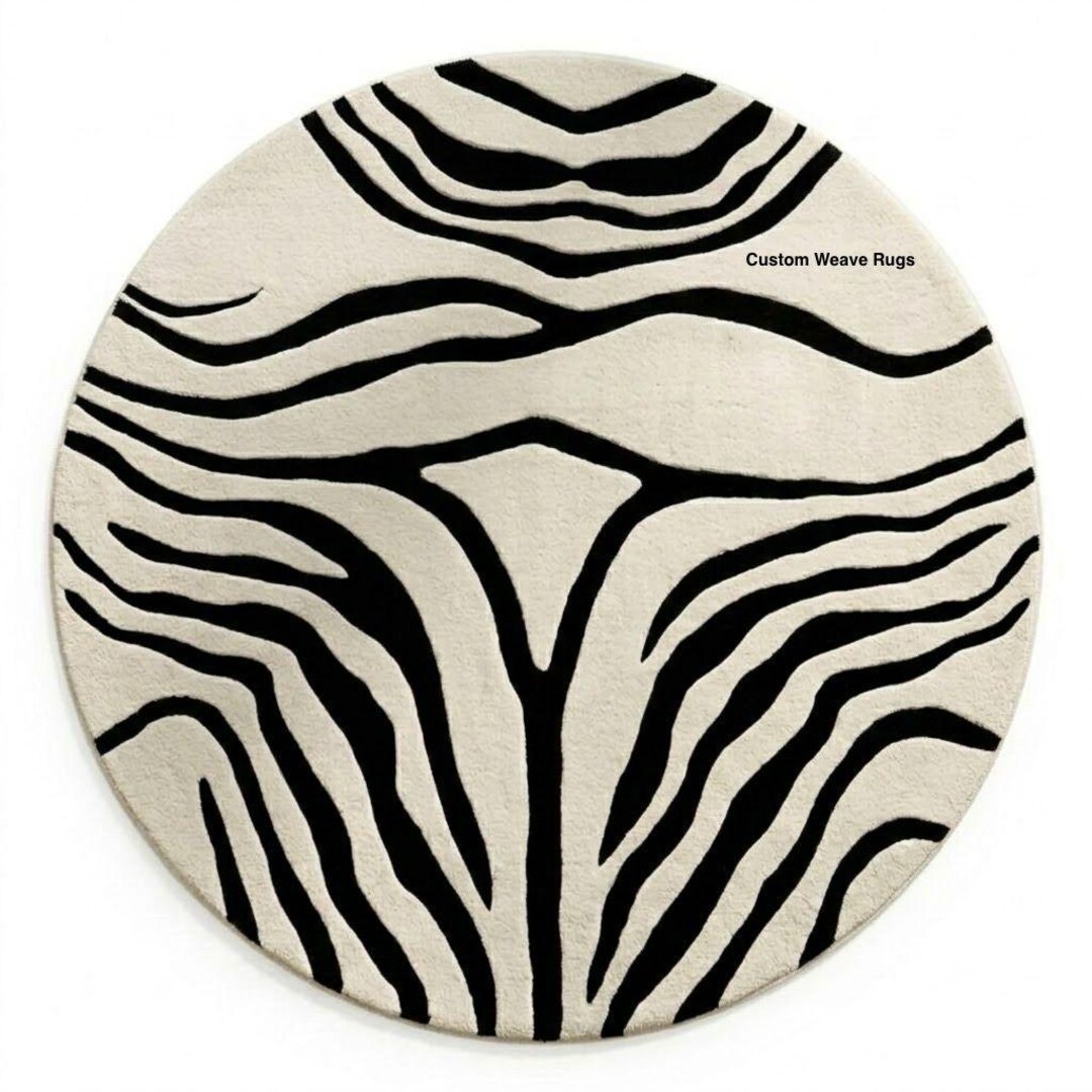 Zebra Print Round Rug, Black White Abstract Area Rug, Modern Statement ...