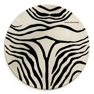 Zebra Print Round Rug, Black White Abstract Area Rug, Modern Statement ...