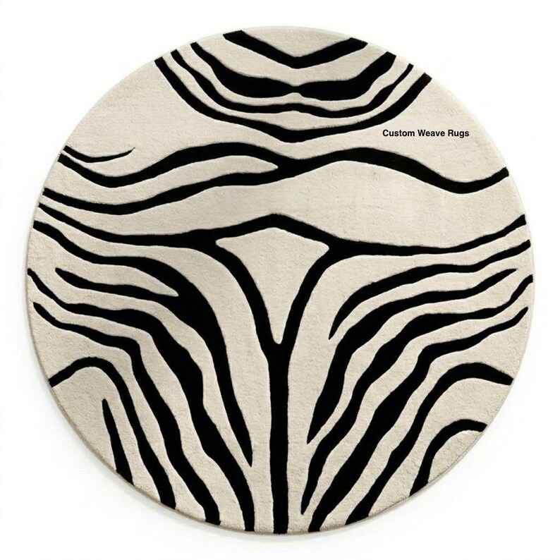 Zebra Print Round Rug, Black White Abstract Area Rug, Modern Statement ...