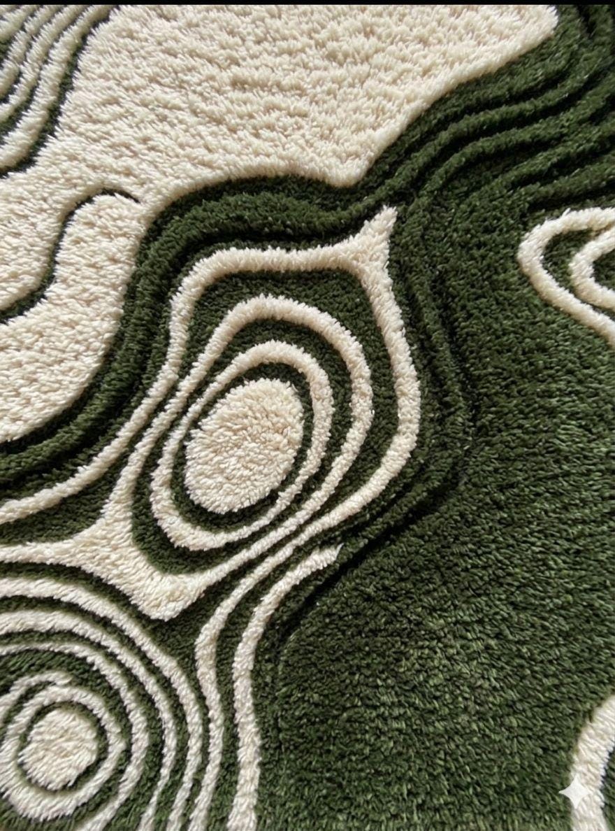 Topography Rug Pattern Olive Green Abstract Rug, Topographic Pattern Area Rug, Ivory Modern ...