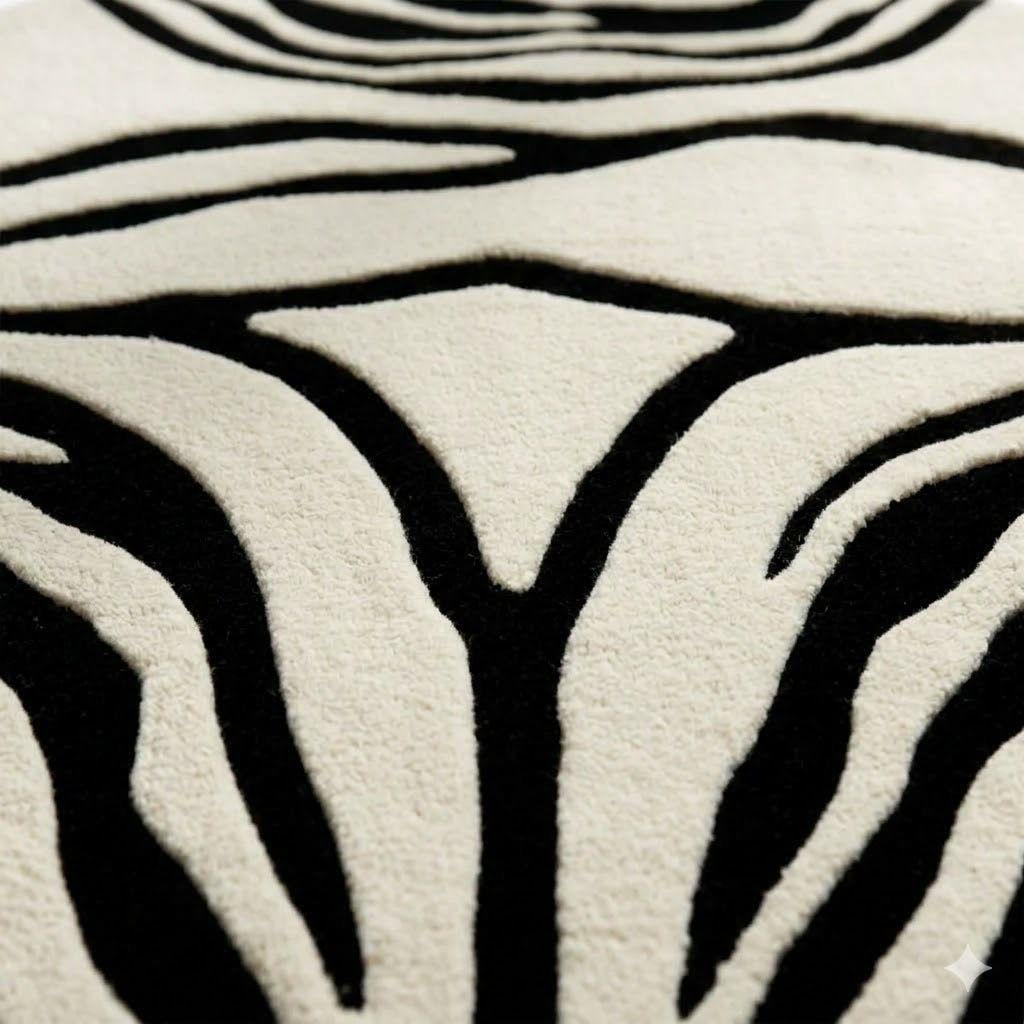 Zebra Print Round Rug, Black White Abstract Area Rug, Modern Statement ...