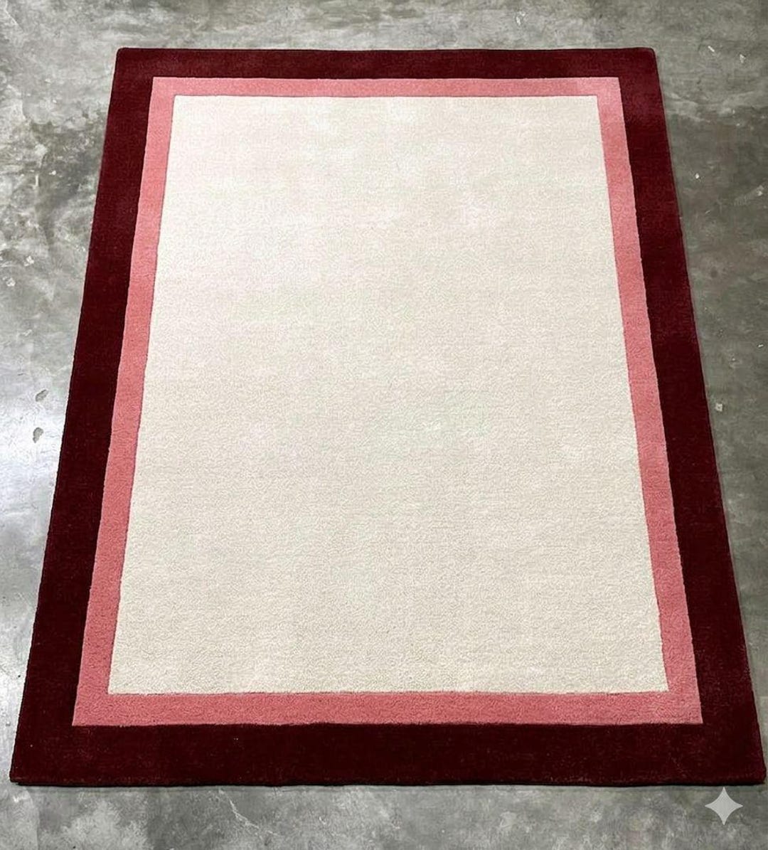 Red Border Minimalist Rug, Hand Tufted Wool Area Rug, Modern Color ...