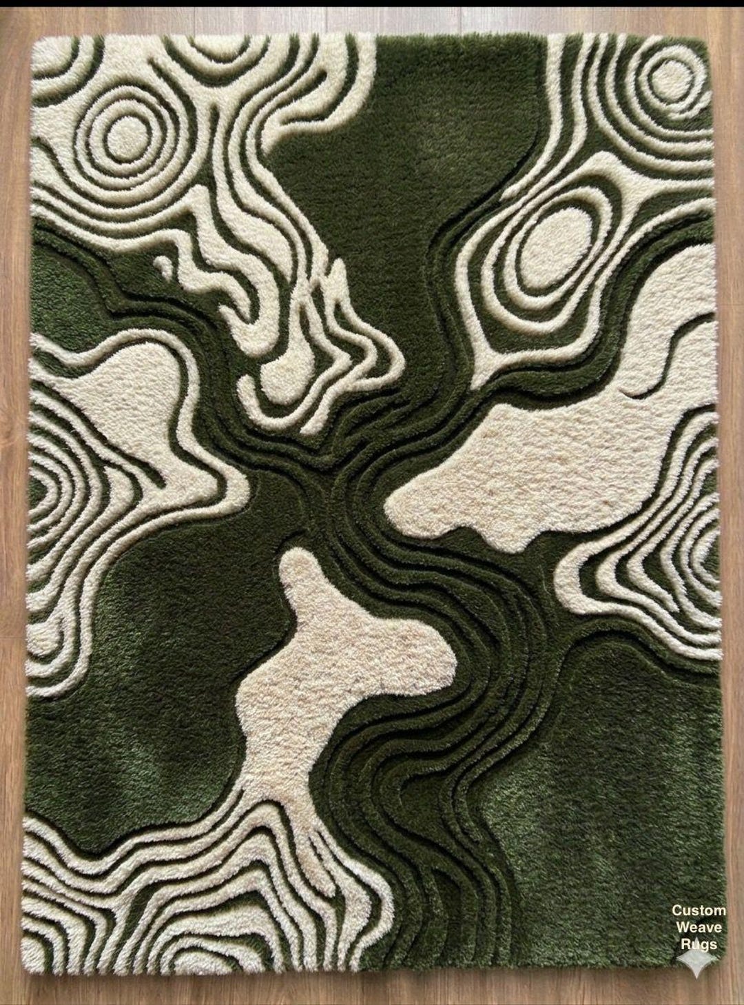 Topography Rug Pattern Olive Green Abstract Rug, Topographic Pattern Area Rug, Ivory Modern ...