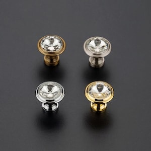 Brass Crystal Drawer Knob | Round Cabinet Pull | Jewel Dresser Handle | Vintage Cupboard Furniture Hardware