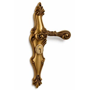 Rococo Antique Gold Brass Lever 12 Inch, Ornate Lock Plate Handle for Main Entry Doors