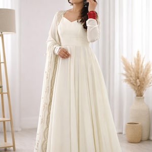 Chiffon Anarkali Gown Set, Flared Indian Wedding Outfit, Backless Dori Ethnic Wear