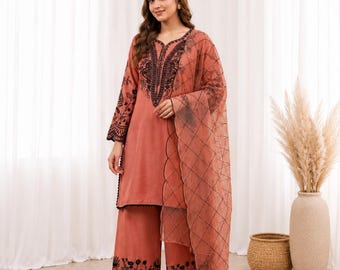 Mal Cotton Palazzo Suit with Sequins Embroidery Dupatta