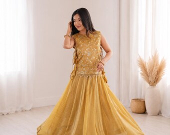 Designer Lehenga Choli with Embroidered Koti, Salsa Crush Wedding Outfit for Women