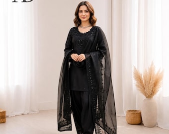 Farshi Salwar Set for Women, Pakistani Dress, Organza Dupatta, Eid Outfit, Wedding Guest Wear