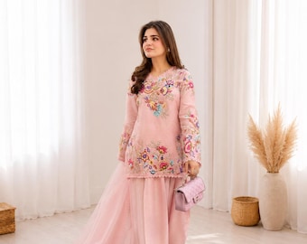 Farshi Salwar Set for Women, Crape Silk Outfit, Organza Dupatta, Eid Dress,  Guest Wear