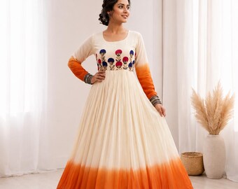 Embroidered Georgette Gown for Women, Party Wear Maxi Dress, Wedding Guest Outfit