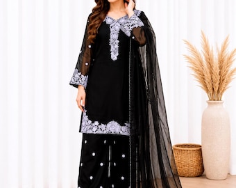 Mal Chanderi Palazzo Suit with Sequins Embroidery Dupatta