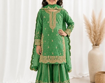 Girls Fendy Silk Palazzo Suit with Embroidered Dupatta