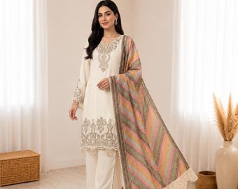 Embroidered Palazzo Set with Organza Dupatta, Georgette Wedding Outfit for Women