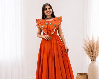 Roman Silk Embroidered Gown with Khatli Handwork