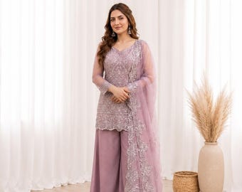 Georgette Palazzo Suit with Pearl Embroidery Dupatta