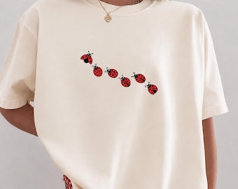 Minimalist Ladybug T-Shirt, Lucky Lady Bug Graphic Tee, Cute Nature Inspired Shirt, Red Beetle Insect Apparel, Gift for Gardeners