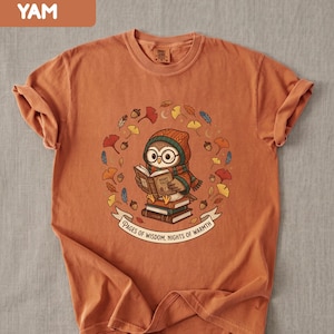 Cozy Autumn Owl Comfort Colors Shirt, Cute Book Lover T-Shirt, Literary Reading Sweatshirt, Fall Bookworm Hoodie, Teacher Writer Tee
