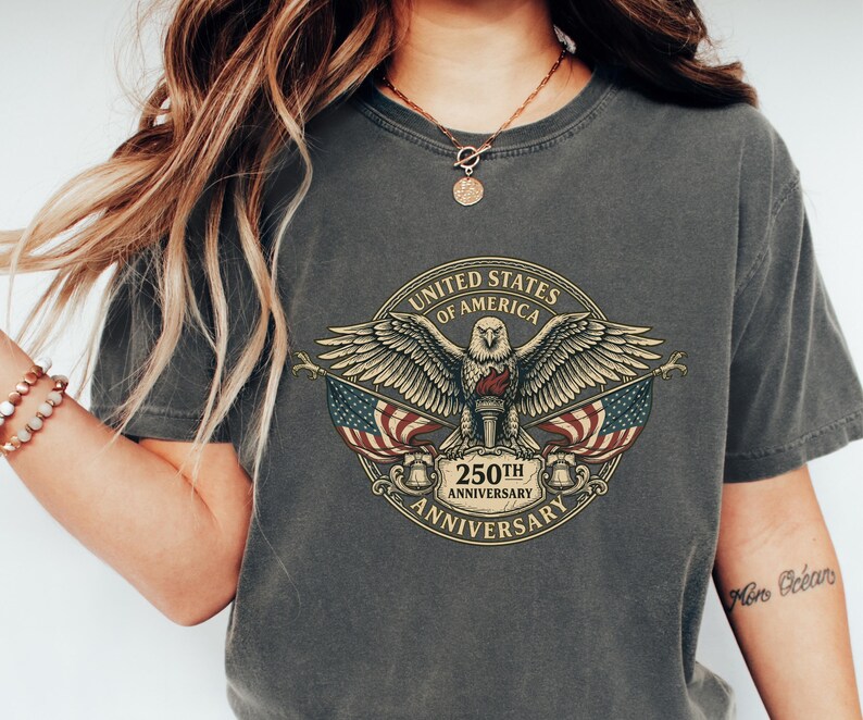 USA 250th Anniversary Shirt, Vintage USA Eagle Tshirt, Retro Patriotic Tee, Independence Day Shirt, 4th of July Patriotic, Comfort Colors image 2