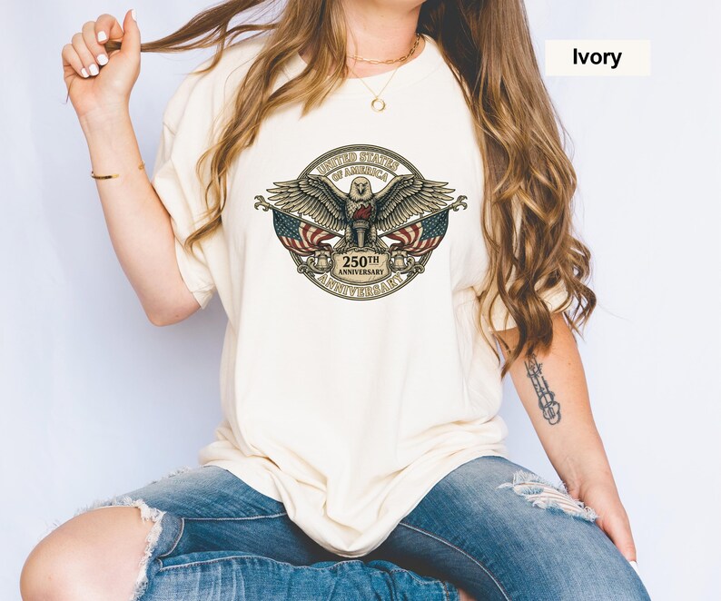 USA 250th Anniversary Shirt, Vintage USA Eagle Tshirt, Retro Patriotic Tee, Independence Day Shirt, 4th of July Patriotic, Comfort Colors image 9