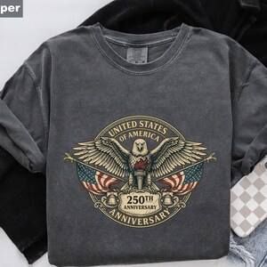 USA 250th Anniversary Shirt, Vintage USA Eagle Tshirt, Retro Patriotic Tee, Independence Day Shirt, 4th of July Patriotic, Comfort Colors image 5