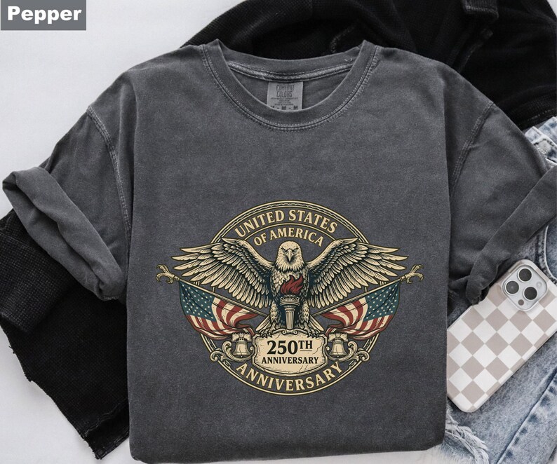 USA 250th Anniversary Shirt, Vintage USA Eagle Tshirt, Retro Patriotic Tee, Independence Day Shirt, 4th of July Patriotic, Comfort Colors image 5