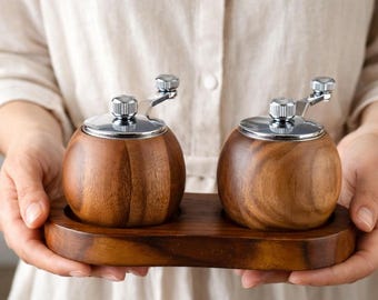 Minimalist Wooden Salt & Pepper Grinder Set, Elegant Design