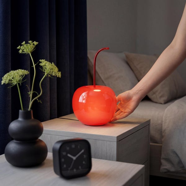 Cherry Table Lamp – Glass LED Bedside Light, Aesthetic Desk Lamp, Modern Decorative Night Light for Bedroom or Home