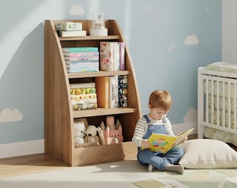 4 Tier Montessori Bookcase, Kids Bookshelf Toy Storage, Toddler Organizer