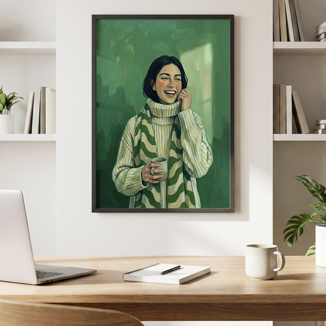 Emerald Green Woman PRINTABLE Wall Art, Coffee Wall Decor, Modern ...