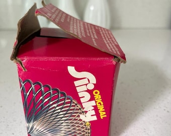 Vintage Original Metal Slinky in Pink Box – Classic Retro Toy by James Industries, Mid Century