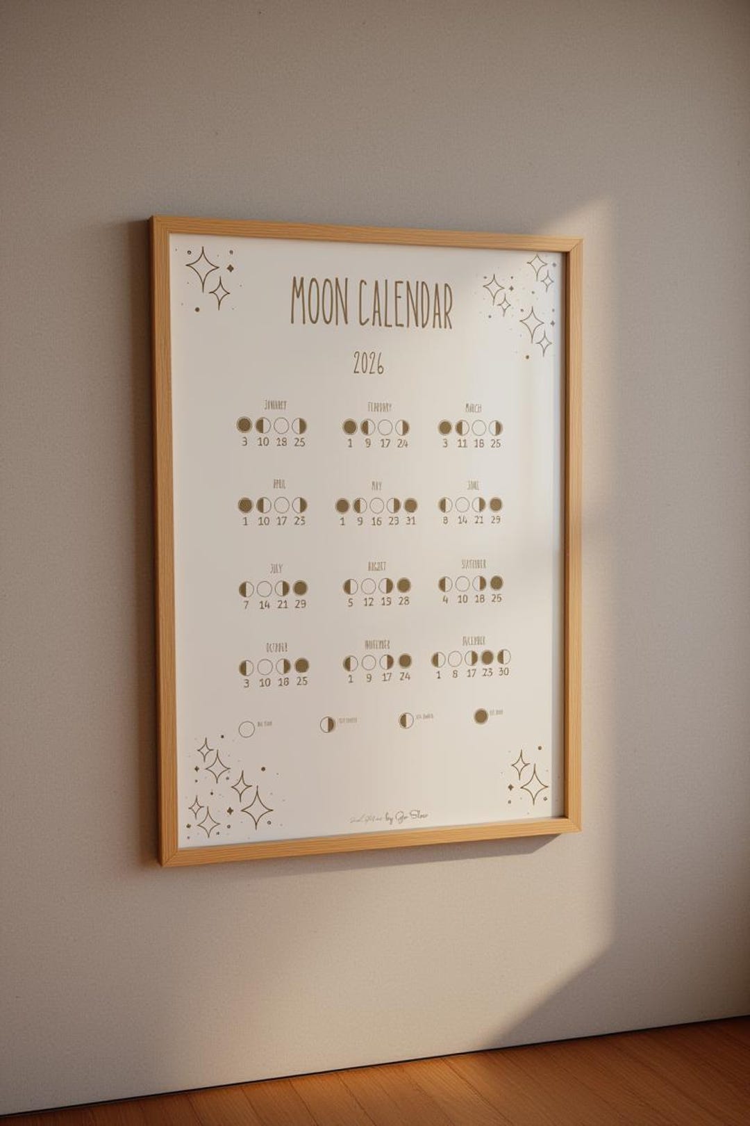 2026 Moon Phase Calendar Poster, Astrology Celestial Decor (A4 Digital ...