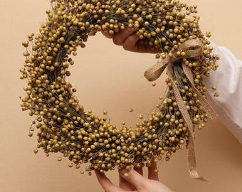 Corona de lino seco: decoración de pared bohemia y natural de estilo rústico