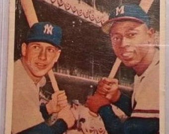 1958 Topps baseball Mickey Mantle, Hank Aaron #418, New York YANKEES / Milwaukee BRAVES (HOF)