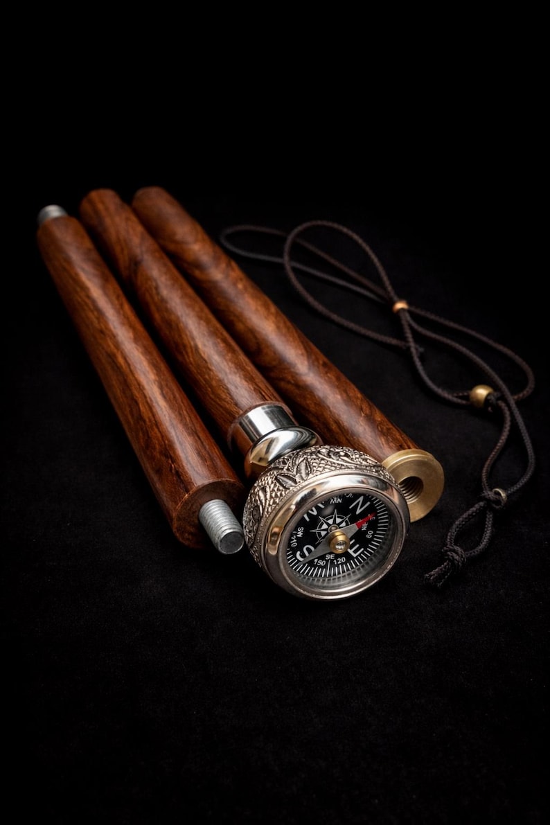 Brass Compass Walking Cane 36” – Vintage Detachable Wooden Walking ...