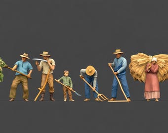 Landelijke boerderij 1/56 1/48 1/43 1/35 1/32 1/30 1/24 1/22 schaal arbeidersminiaturen – Harvest Peasants Diorama-figuren – 3D-geprint hars