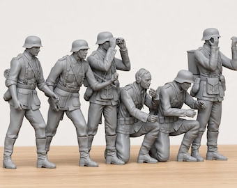Onbeschilderde Duitse soldaten WOII, Duitse militaire figuren WOII, miniaturen uit de Tweede Wereldoorlog, Duitse infanterie, figuren voor militaire diorama's
