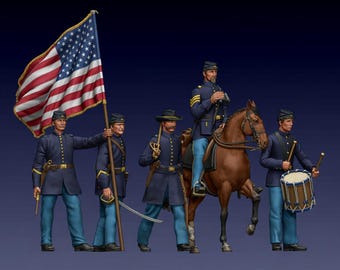 Officieren en generaals van de Unie – Diorama van hars op schaal van de Amerikaanse Burgeroorlog