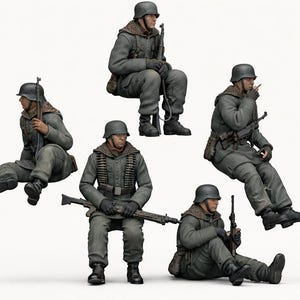 Andra världskrigets tyska vinterinfanteriminiatyrer i harts – skala 1:35, omålade