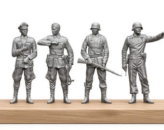 Onbeschilderde Duitse soldaten WOII, Duitse militaire figuren WOII, miniaturen uit de Tweede Wereldoorlog, Duitse infanterie, figuren voor militaire diorama's