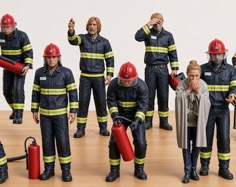 Brandweerfiguren 3D-geprinte harsminiaturen, diverse schalen HO 1/87 tot 1/16 – Brandweerdiorama – Ongeverfde brandweermannen – 3Dimontis