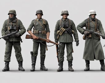 Miniatuurset van Duitse soldaten uit de Tweede Wereldoorlog, schaalmodel, harsdioramafiguren.